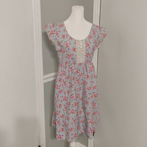 Jennifer Lilly 2010s Does 50s 60s Twee Fit And Flare Floral Short Sleeve Dress